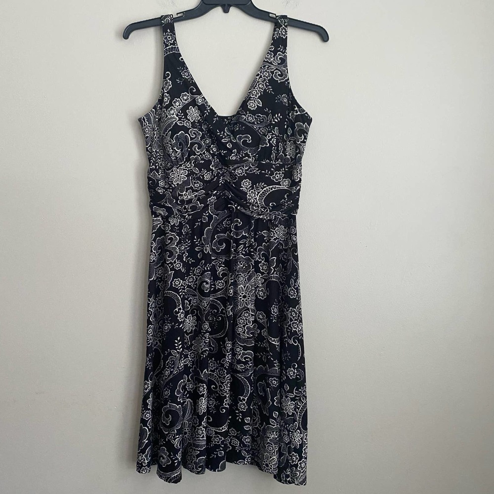 R&K Originals 16 Plus Black/White Spirals Sleeveless Stretch Midi Dress